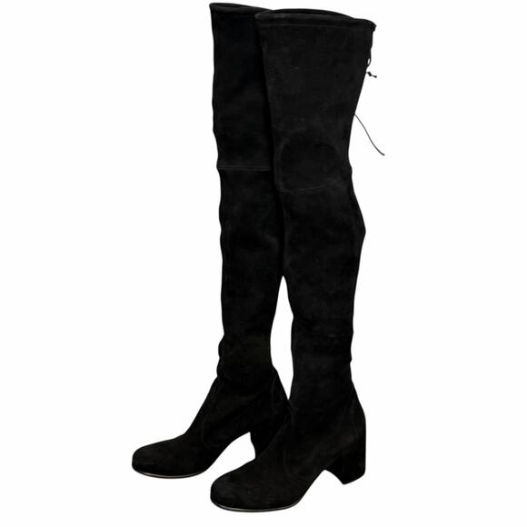 Stuart Weitzman Hiline Black Suede OTK Boots 3.5” Block Heel Size 10M Rare Chic - Picture 5 of 16